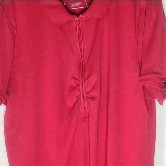 Lane Bryant 18/20 Red 100% SUPIMA COTTON Polo Zipper Shrtslv Women’s Shirt - Picture 4 of 6